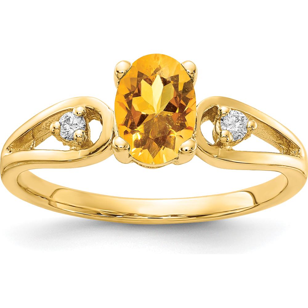 14K Yellow Gold Ring with 7x5mm Oval Citrine and 0.05 Carat Round Diamonds by Monteluci Fine Jewelry