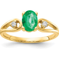 14K Yellow Gold Ring with 7x5mm Oval Natural Emerald and Round Diamond Accents - 0.78 Carat Emerald, 0.05 Carat Total Diamond Weight by Monteluci Fine Jewelry