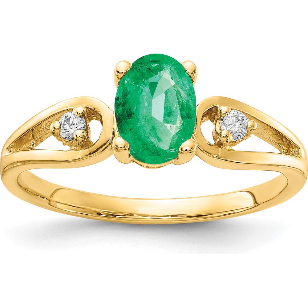 14K Yellow Gold Ring with 7x5mm Oval Natural Emerald and Round Diamond Accents - 0.78 Carat Emerald, 0.05 Carat Total Diamond Weight by Monteluci Fine Jewelry