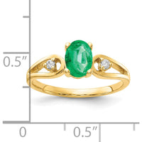 14K Yellow Gold Ring with 7x5mm Oval Natural Emerald and Round Diamond Accents - 0.78 Carat Emerald, 0.05 Carat Total Diamond Weight by Monteluci Fine Jewelry