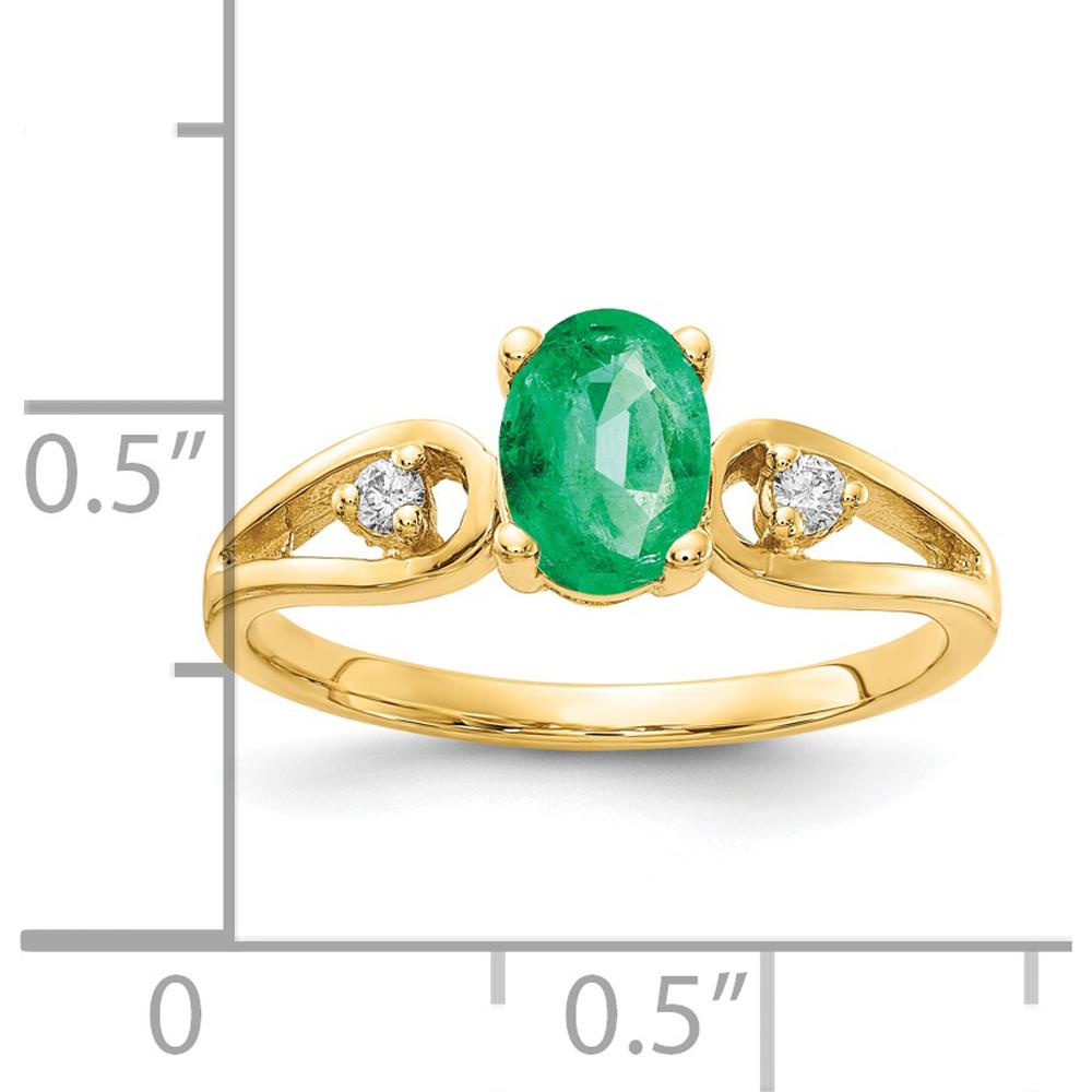 14K Yellow Gold Ring with 7x5mm Oval Natural Emerald and Round Diamond Accents - 0.78 Carat Emerald, 0.05 Carat Total Diamond Weight by Monteluci Fine Jewelry