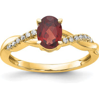 14K Yellow Gold Ring with 7x5mm Oval Natural Garnet and Diamond Accents - January Birthstone by 0