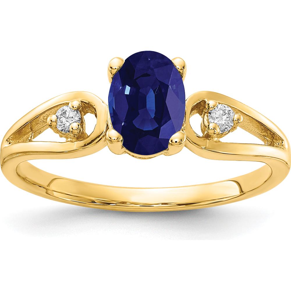 14K Yellow Gold Ring with 7x5mm Oval Sapphire and Round Diamond Accents - 1.075 Carat Total Gem Weight by Monteluci Fine Jewelry