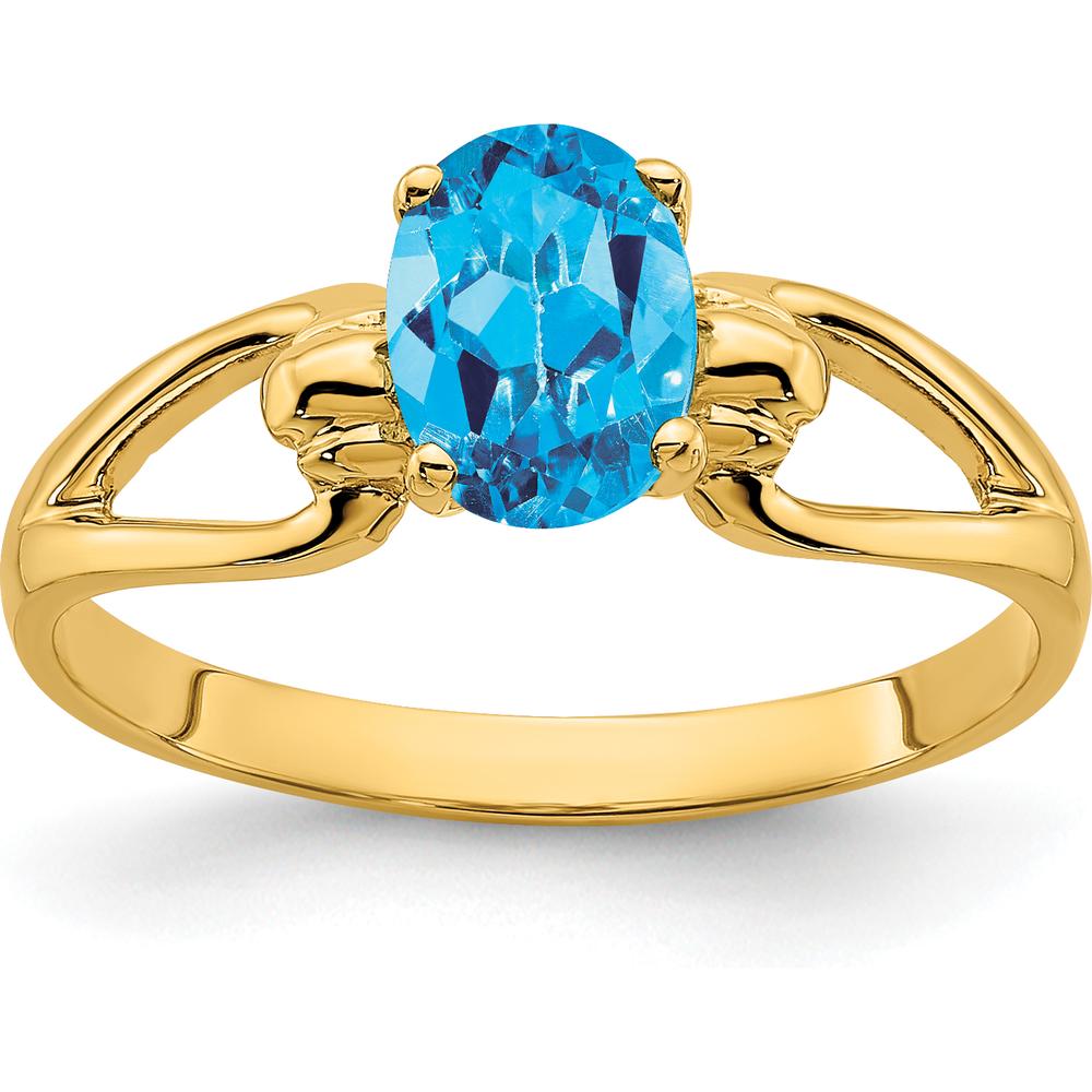 14K Yellow Gold Ring with 7x5mm Oval Swiss Blue Topaz - 1.00 Carat Natural Gemstone by Monteluci Fine Jewelry