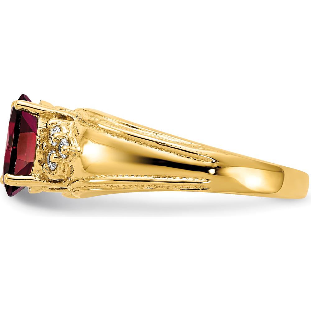 14K Yellow Gold Ring with 8x6mm Oval Garnet and 0.09 Carat Total Round Diamond Accents by Monteluci Fine Jewelry