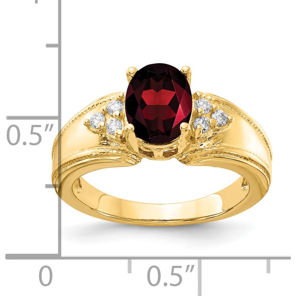 14K Yellow Gold Ring with 8x6mm Oval Garnet and 0.09 Carat Total Round Diamond Accents by Monteluci Fine Jewelry