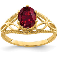 14K Yellow Gold Ring with 8x6mm Oval Lab Created Ruby - Polished Filigree Design by Monteluci Fine Jewelry