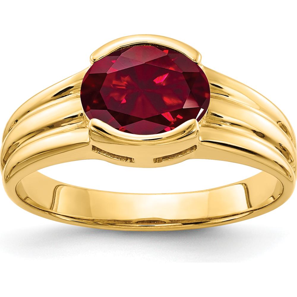 14K Yellow Gold Ring with 8x6mm Oval Lab-Created Ruby by Monteluci Fine Jewelry