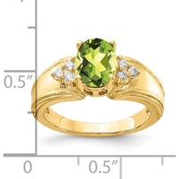 14K Yellow Gold Ring with 8x6mm Oval Peridot and 0.09 Carat Round Diamond Accents - 1.30 Carat Total Gemstone Weight by Monteluci Fine Jewelry