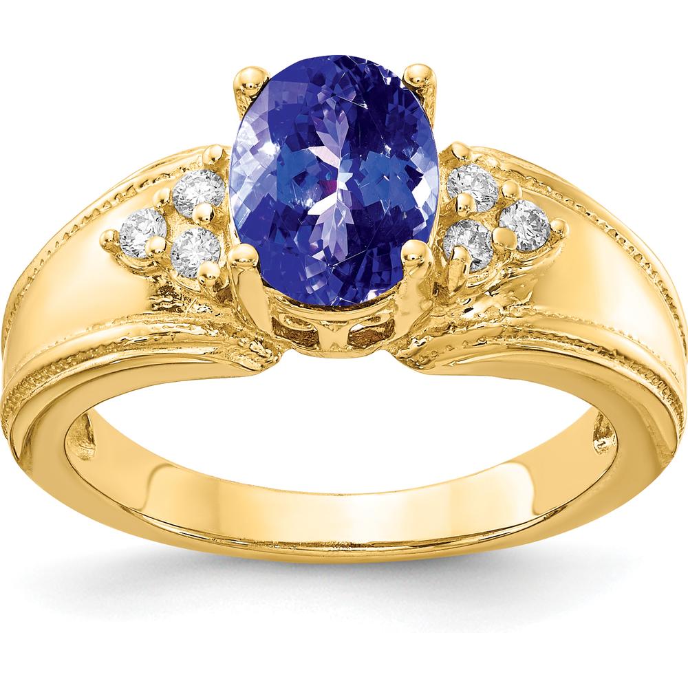 14K Yellow Gold Ring with 8x6mm Oval Tanzanite (1.35 Carat) and Round Diamond Accents (0.09 Carat Total) by Monteluci Fine Jewelry