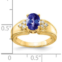 14K Yellow Gold Ring with 8x6mm Oval Tanzanite (1.35 Carat) and Round Diamond Accents (0.09 Carat Total) by Monteluci Fine Jewelry