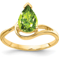 14K Yellow Gold Ring with 9x6mm Pear-Cut Natural Peridot - 1.55 Carat Total Gem Weight by Monteluci Fine Jewelry