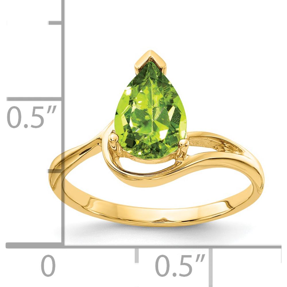 14K Yellow Gold Ring with 9x6mm Pear-Cut Natural Peridot - 1.55 Carat Total Gem Weight by Monteluci Fine Jewelry