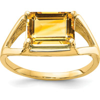 14K Yellow Gold Ring with 9x7mm Emerald-Cut Natural Citrine - 2.10 Carat Gemstone by Monteluci Fine Jewelry