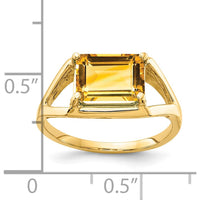 14K Yellow Gold Ring with 9x7mm Emerald-Cut Natural Citrine - 2.10 Carat Gemstone by Monteluci Fine Jewelry