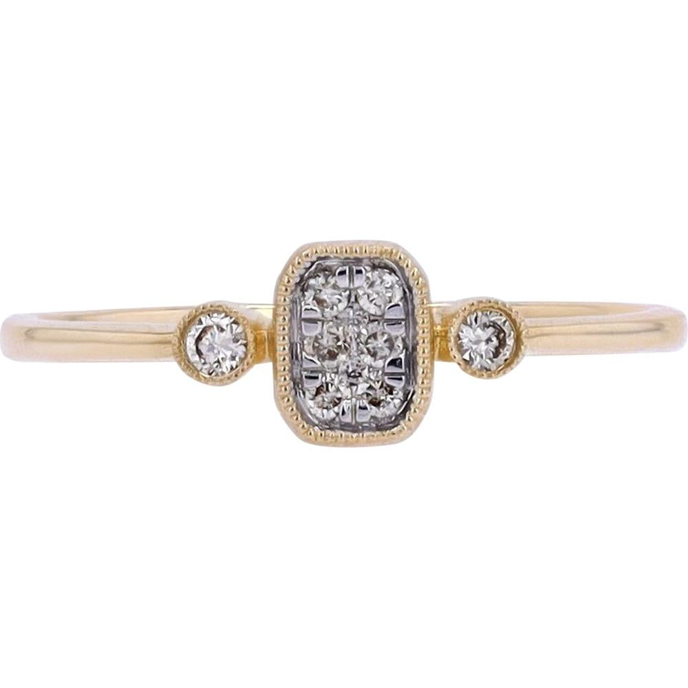14K Yellow Gold Ring with Cushion-Shaped Diamond Cluster and Milgrain Detail - 0.11 Carats Total Diamond Weight