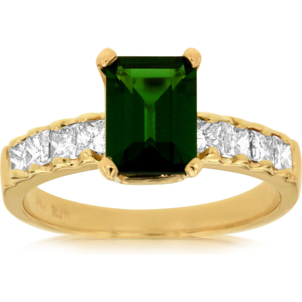 14K Yellow Gold Ring with Emerald-Cut Russalite and Accent Diamonds - 1.60 Carat Russalite and 0.76 Carat Diamond Total Weight - Royal Jewelry