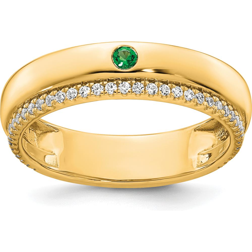 14K Yellow Gold Ring with Green Birthstone and Diamond Accent - 0.15 Carat Total Diamond Weight by Oro Pregiato