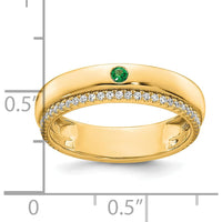 14K Yellow Gold Ring with Green Birthstone and Diamond Accent - 0.15 Carat Total Diamond Weight by Oro Pregiato