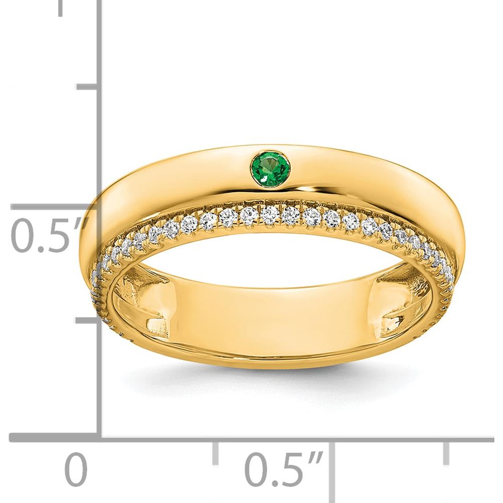 14K Yellow Gold Ring with Green Birthstone and Diamond Accent - 0.15 Carat Total Diamond Weight by Oro Pregiato