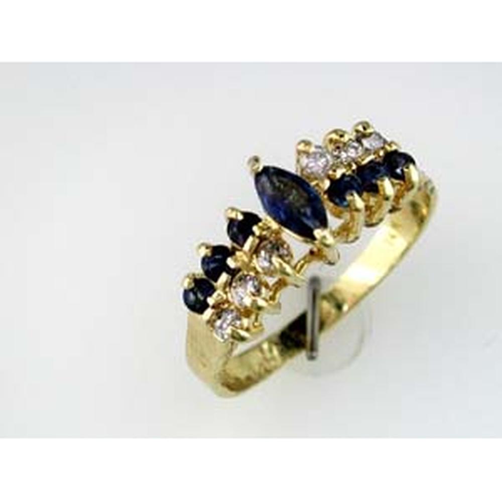 14K Yellow Gold Ring with Marquise-Cut Sapphires and Round Diamond Accents - 0.50 Carat Total Gem Weight - Royal Jewelry