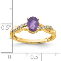 14K Yellow Gold Ring with Oval Amethyst 7x5mm and Round Diamond Accents - February Birthstone by 0