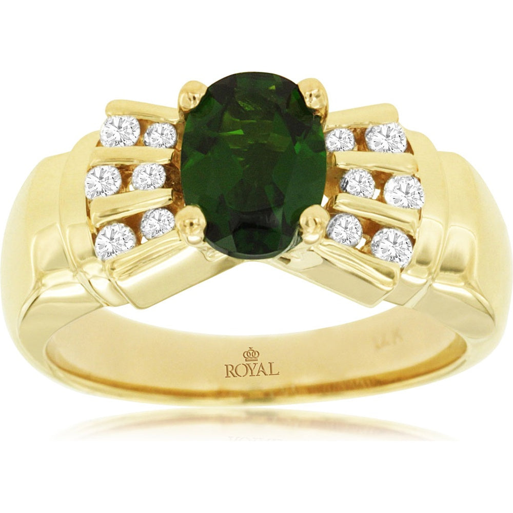 14K Yellow Gold Ring with Oval-Cut 1.30-Carat Russalite and Channel-Set Round Diamond Accents - 0.24 Carat Total Diamond Weight - Royal Jewelry