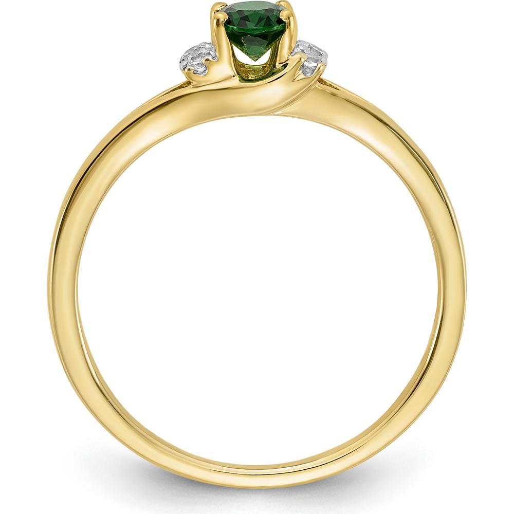 14K Yellow Gold Ring with Oval Emerald and Round Diamonds - 0.42 Carat Emerald, 0.07 Carat Total Diamond Weight by 0