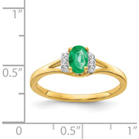 14K Yellow Gold Ring with Oval Emerald and Round Diamonds - 0.42 Carat Emerald, 0.07 Carat Total Diamond Weight by 0