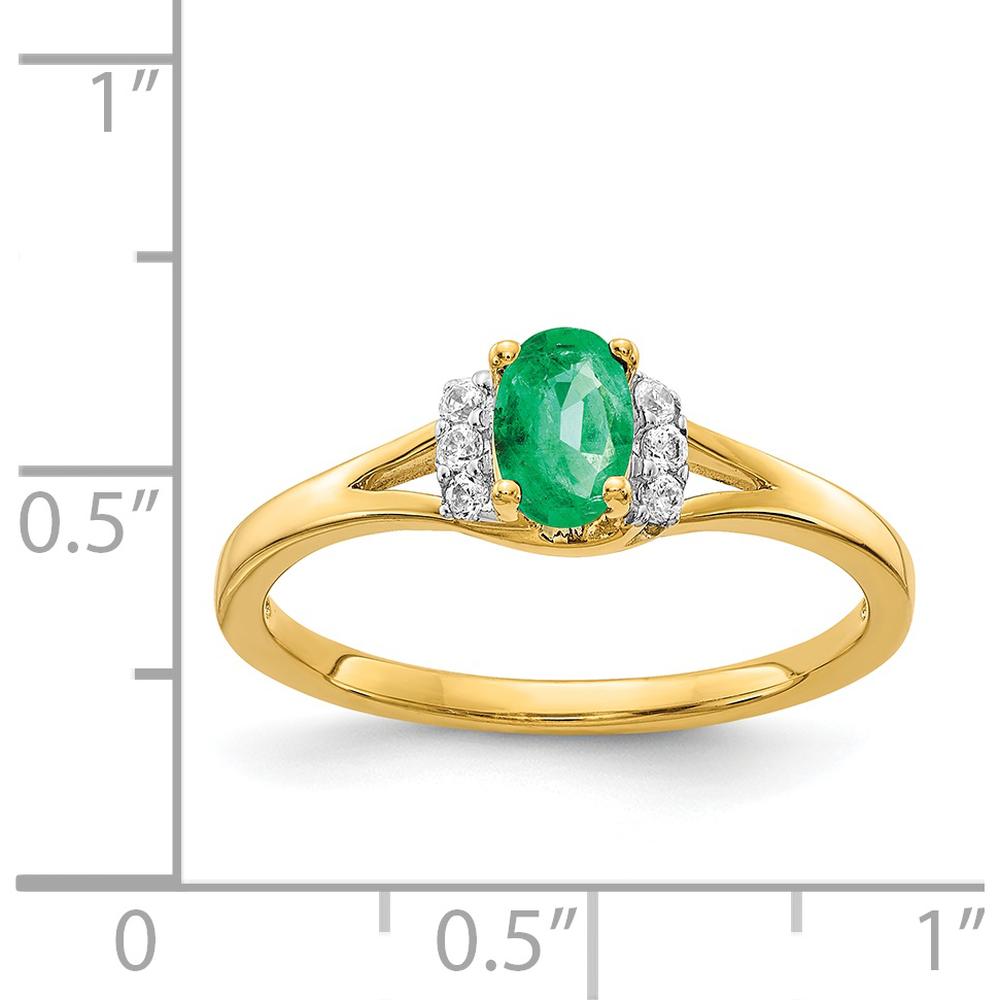 14K Yellow Gold Ring with Oval Emerald and Round Diamonds - 0.42 Carat Emerald, 0.07 Carat Total Diamond Weight by 0