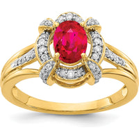 14K Yellow Gold Ring with Oval Ruby and Round Diamonds - 0.98 Carat Ruby, 0.03 Carat Diamond Total Weight by 0
