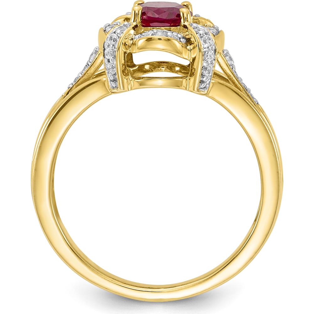 14K Yellow Gold Ring with Oval Ruby and Round Diamonds - 0.98 Carat Ruby, 0.03 Carat Diamond Total Weight by 0