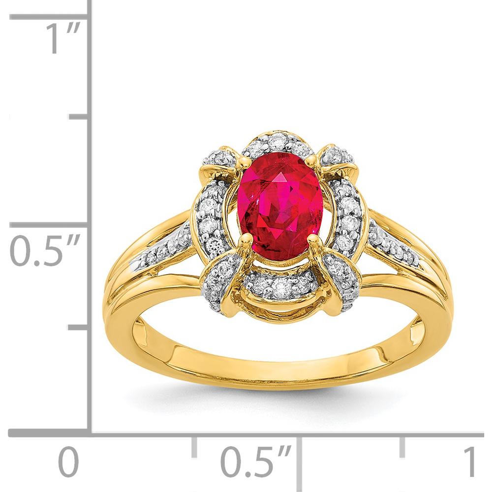 14K Yellow Gold Ring with Oval Ruby and Round Diamonds - 0.98 Carat Ruby, 0.03 Carat Diamond Total Weight by 0
