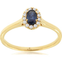 14K Yellow Gold Ring with Oval Sapphire and Diamond Halo - 0.28 Carat Sapphire and 0.10 Carat Diamond Total Weight - Royal Jewelry