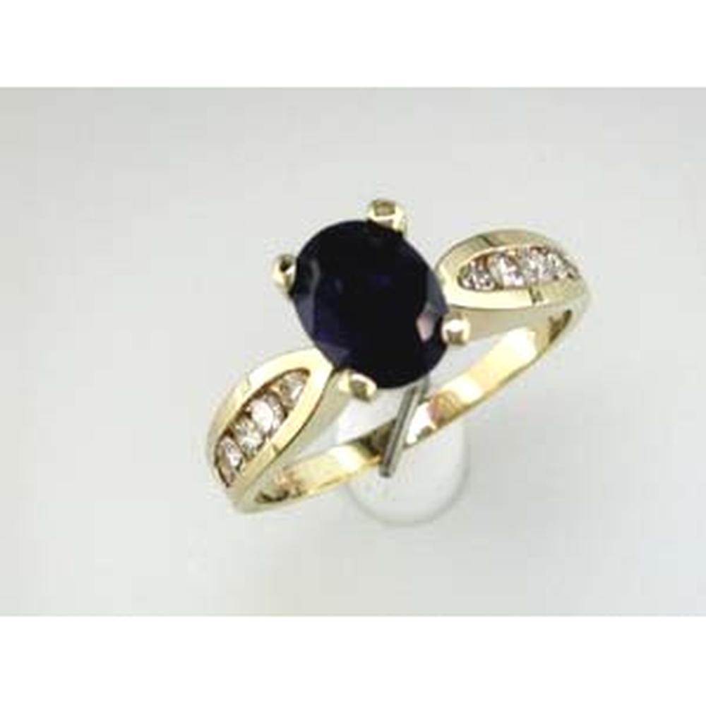 14K Yellow Gold Ring with Oval Sapphire and Round Diamond Accents - 1.40 Carat Sapphire, 0.36 Carat Total Diamond Weight - Royal Jewelry