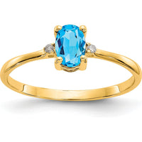 14K Yellow Gold Ring with Oval Swiss Blue Topaz and Round Diamonds - 0.55 Carat Total Topaz Weight, 0.008 Carat Diamond Weight by Oro Pregiato