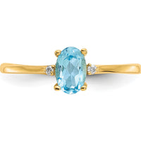14K Yellow Gold Ring with Oval Swiss Blue Topaz and Round Diamonds - 0.55 Carat Total Topaz Weight, 0.008 Carat Diamond Weight by Oro Pregiato