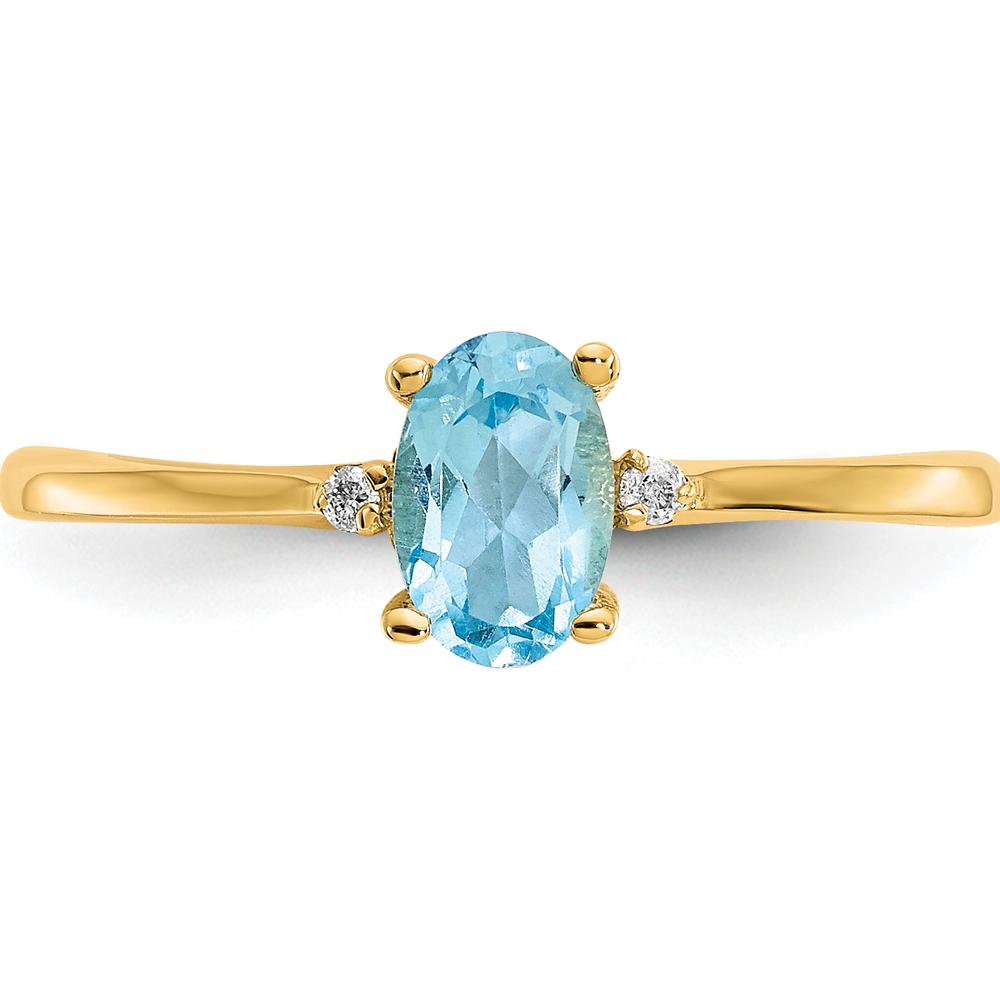 14K Yellow Gold Ring with Oval Swiss Blue Topaz and Round Diamonds - 0.55 Carat Total Topaz Weight, 0.008 Carat Diamond Weight by Oro Pregiato