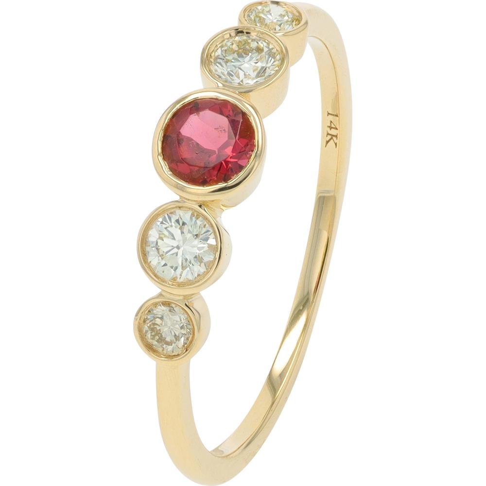14K Yellow Gold Ring with Pink Tourmaline and Diamond Accents - 0.25 Carat Total Diamond Weight