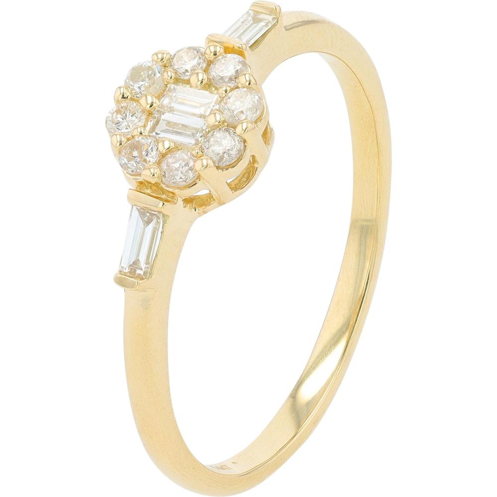 14K Yellow Gold Ring with Round Brilliant and Baguette Diamonds - 0.25 Carat Total Diamond Weight