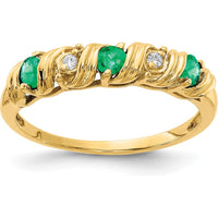 14K Yellow Gold Ring with Round Faceted Emeralds and Diamonds - 0.09 Carat Total Emerald Weight, 0.024 Carat Total Diamond Weight by Monteluci Fine Jewelry