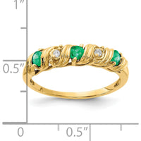 14K Yellow Gold Ring with Round Faceted Emeralds and Diamonds - 0.09 Carat Total Emerald Weight, 0.024 Carat Total Diamond Weight by Monteluci Fine Jewelry