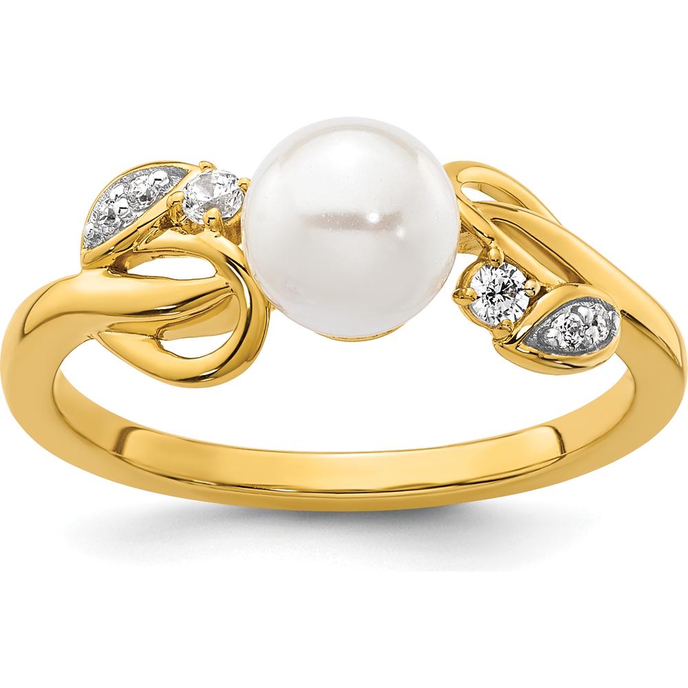 14K Yellow Gold Ring with Round Freshwater Cultured Pearl and 0.07 Carat Total Natural Diamond Accents by 0