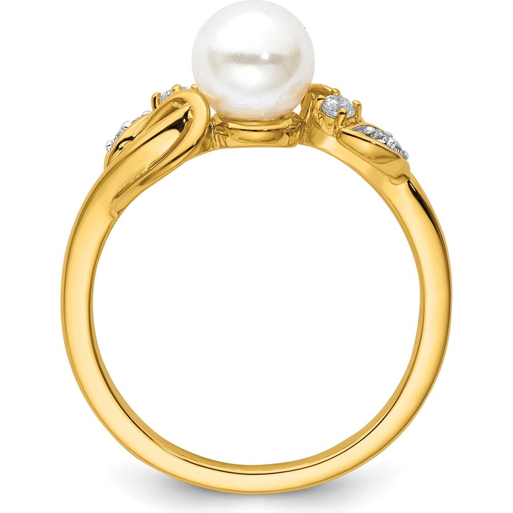14K Yellow Gold Ring with Round Freshwater Cultured Pearl and 0.07 Carat Total Natural Diamond Accents by 0
