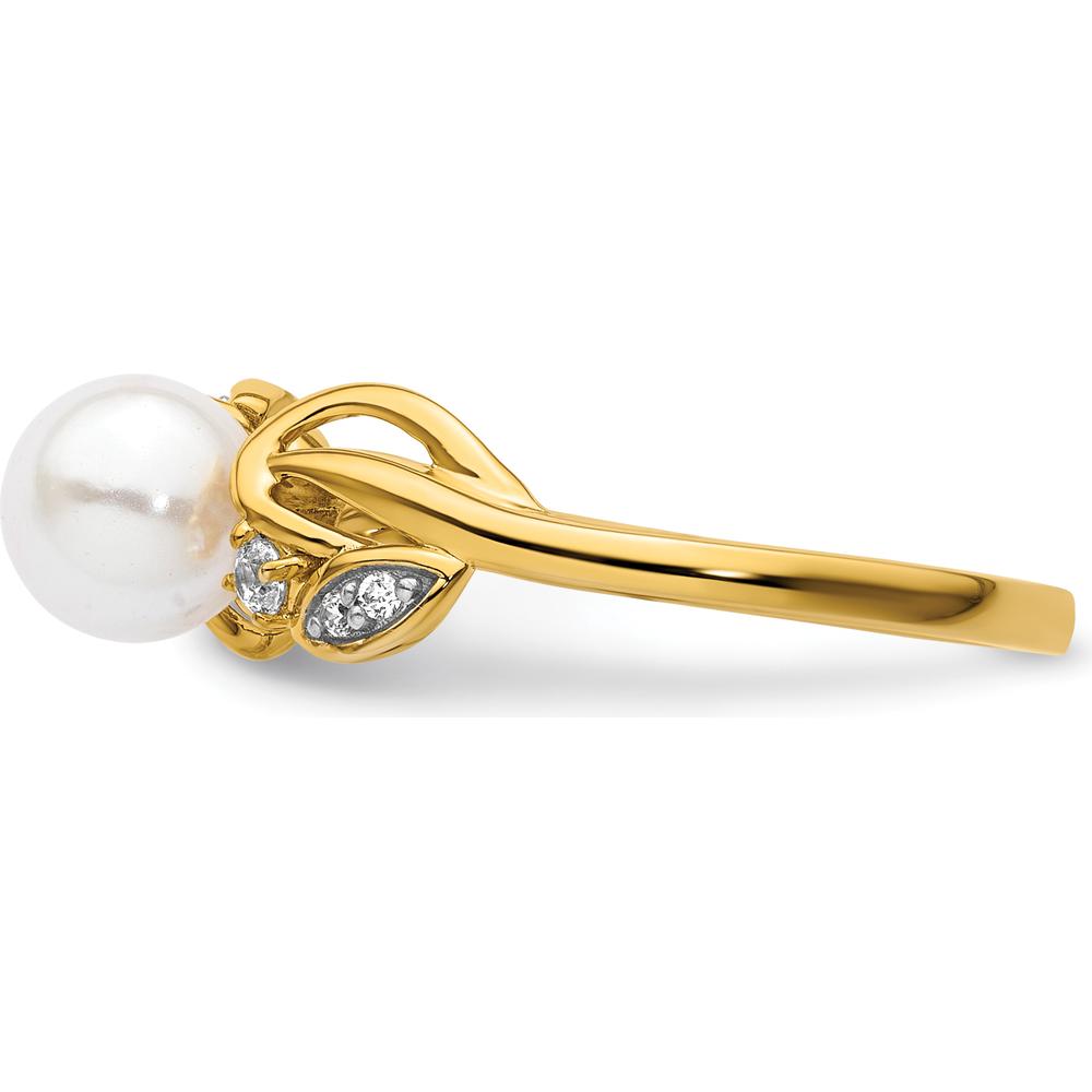 14K Yellow Gold Ring with Round Freshwater Cultured Pearl and 0.07 Carat Total Natural Diamond Accents by 0