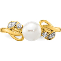 14K Yellow Gold Ring with Round Freshwater Cultured Pearl and 0.07 Carat Total Natural Diamond Accents by 0