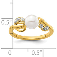 14K Yellow Gold Ring with Round Freshwater Cultured Pearl and 0.07 Carat Total Natural Diamond Accents by 0