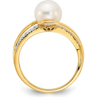 14K Yellow Gold Ring with Round Freshwater Cultured Pearl and Prong Set Diamonds - 0.04 Carat Total Diamond Weight by Monteluci Fine Jewelry