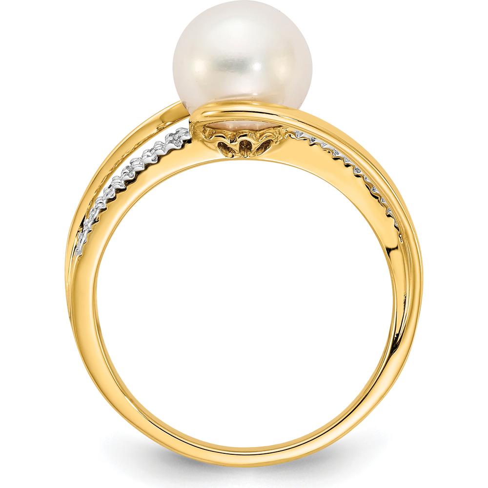 14K Yellow Gold Ring with Round Freshwater Cultured Pearl and Prong Set Diamonds - 0.04 Carat Total Diamond Weight by Monteluci Fine Jewelry