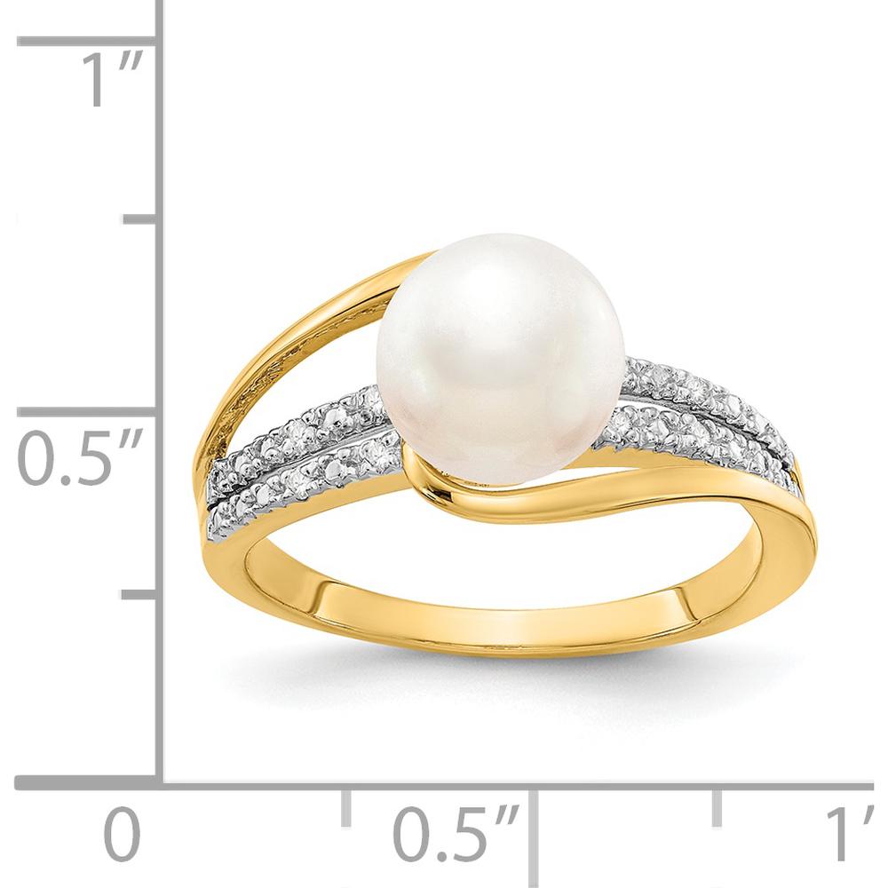 14K Yellow Gold Ring with Round Freshwater Cultured Pearl and Prong Set Diamonds - 0.04 Carat Total Diamond Weight by Monteluci Fine Jewelry